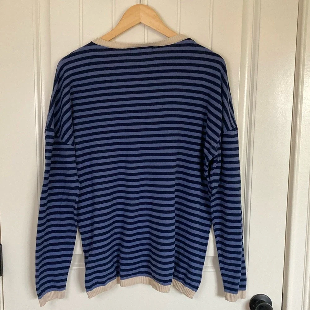 Lillusory‎ Womens Pullover Crew Neck Striped Nautical Sweater Size M Blue Cream